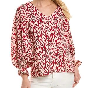 Vince Camuto Red and White Ikat Blouse